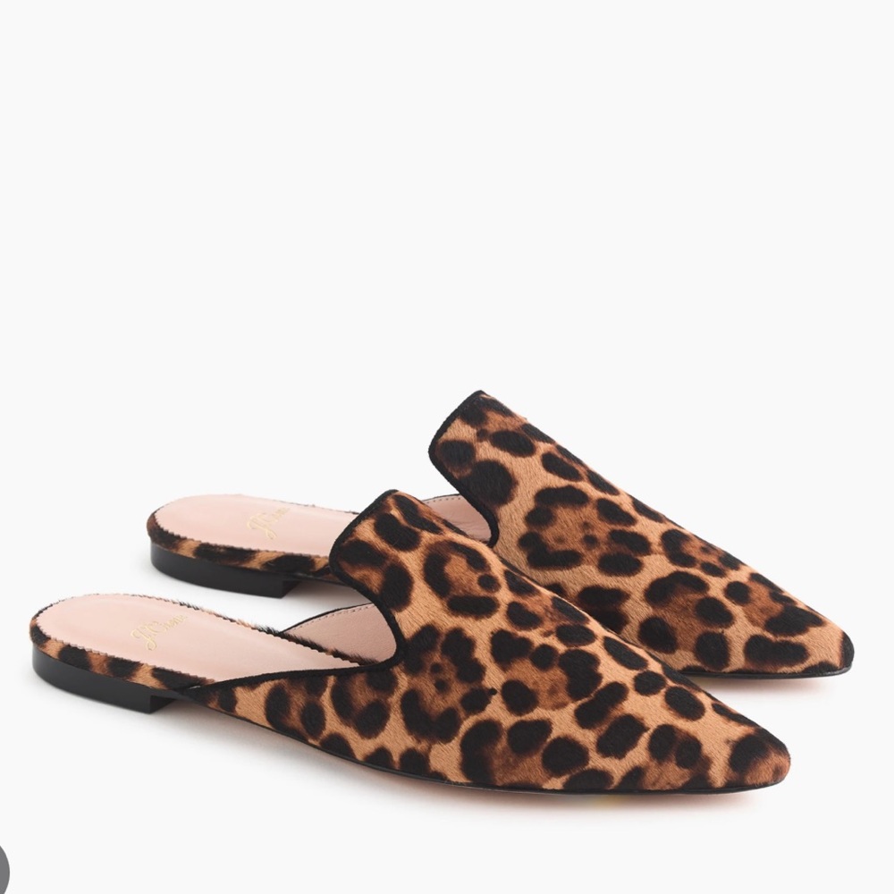 J. Crew Leopard Calf Hair Pointed-toe Slide, Size 6.5